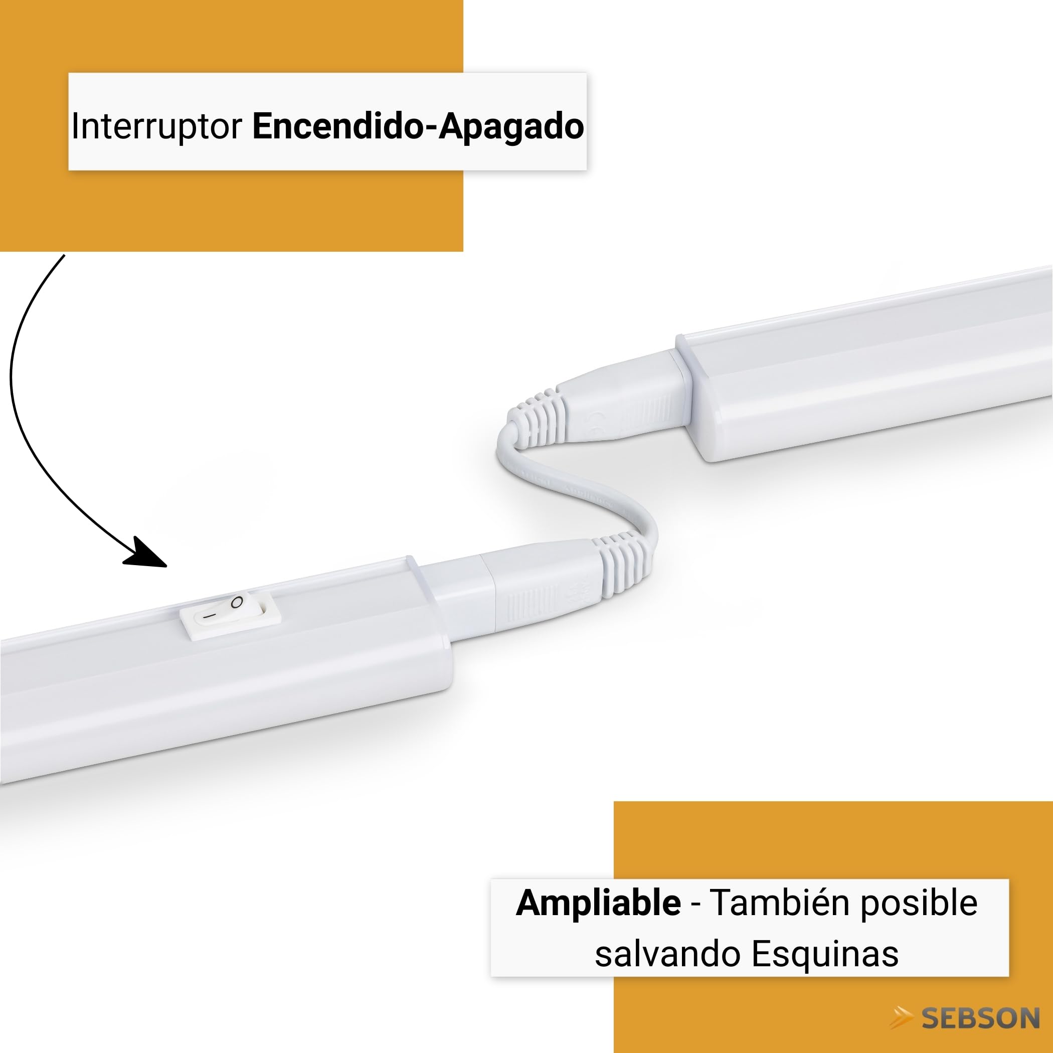 SEBSON Luz LED Cocina bajo Mueble 60cm con Enchufe e Interruptor | 9W, 1400lm, Blanco Neutro - Barra LED 230V, Luz Armario 570x30x22mm