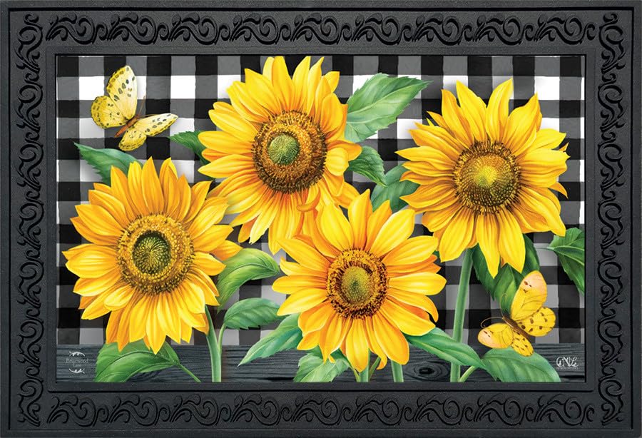 Briarwood Lane Doormat 30x18 Indoor Outdoor Checkered Sunflowers Summer for Summer Doormat