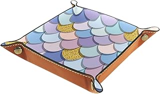 Svuotatasche in Pelle Quadrato Squame di pesce sirena Per Portafogli,Orologi,Chiavi,Monete,Telefoni Cellulari e Attrezzature da Ufficio,Colore Cammello