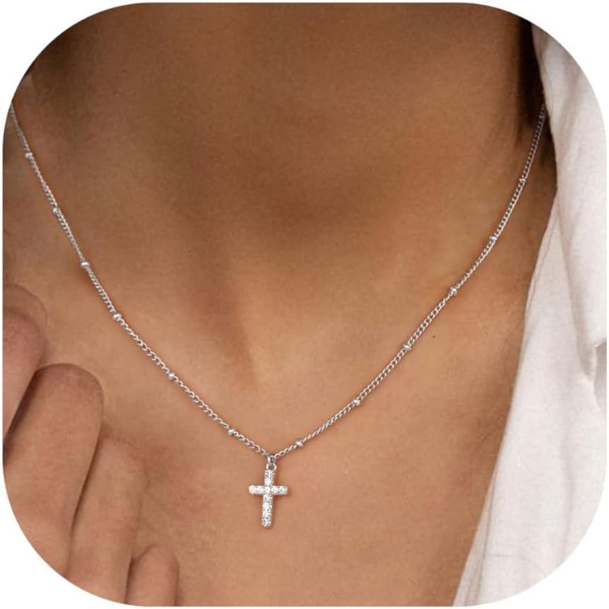 Ursteel Cross Necklaces for Women - Tiny Dainty Cross Necklaces for Women Trendy, Small Silver Cross Necklaces for Women, Necklaces for Women Trendy, Silver Jewelry for Women