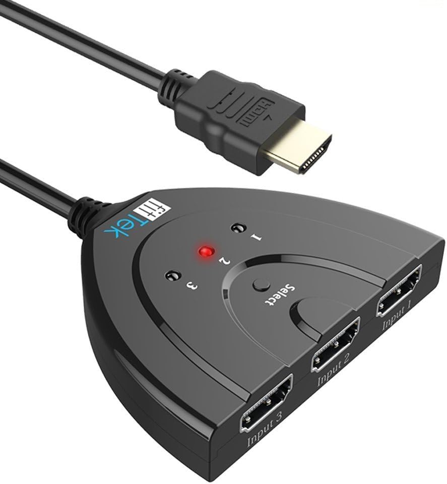 Pigtail Switch - HDMI Splitter 3 in 1 Out with High Speed Pigtail Cable, 3 Ports Auto Switcher Hub to Expand Your HDMI Capacity, Supports 3D 1080, 3.2 x 2.4 x 0.6