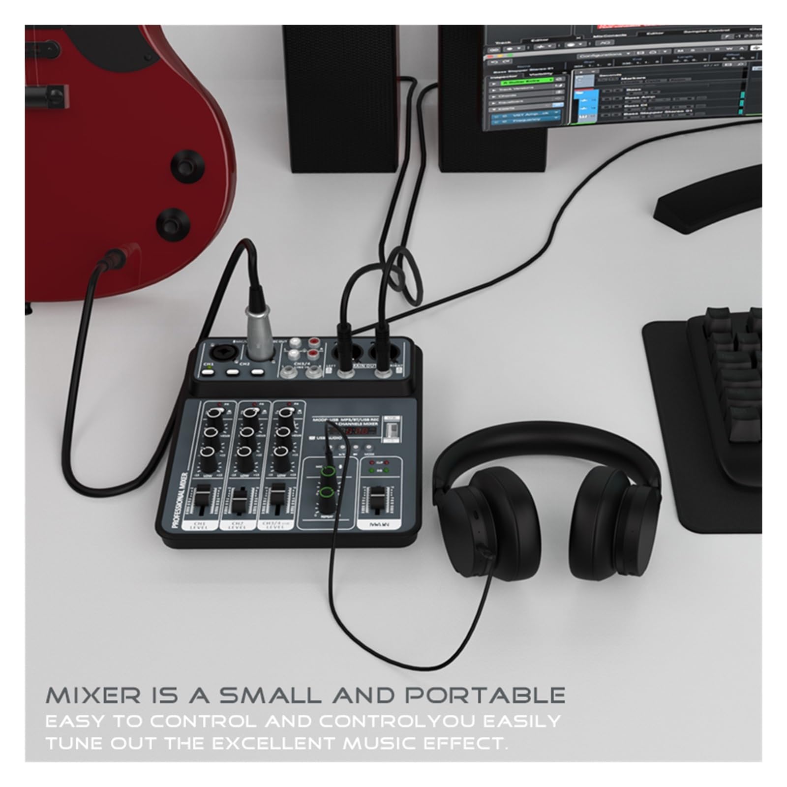 Mikser DJ-ski, Mikser 4-kanałowy DJ Mixing Console z Bluetooth 48V Phantom Power Monitor System USB Mixer