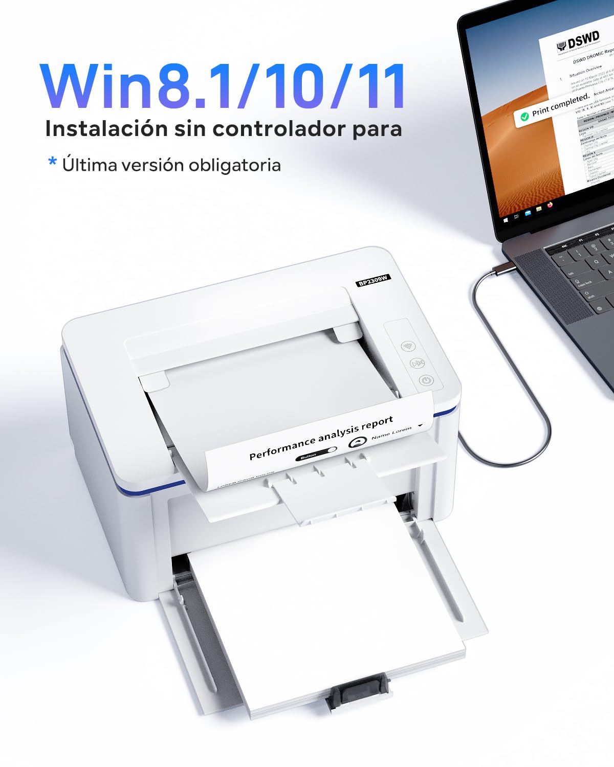 PANTUM BP2309W Impresora Láser Monocromo WiFi, Pequeña para Casa y Oficina (A4, 20 ppm, Wi-Fi Direct, Bluetooth, USB, AirPrint, Mopria), con 1 Tóner de Inicio Original