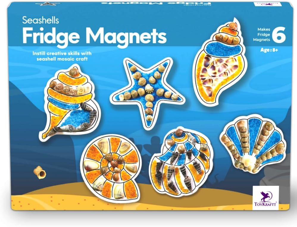 ToyKraftt Arts and Crafts for Kids Ages 8-12, Crafts for Girls Ages 8 12, Gift for Girls Boys - Shell Mosaic Craft Activity - Fridge Magnets