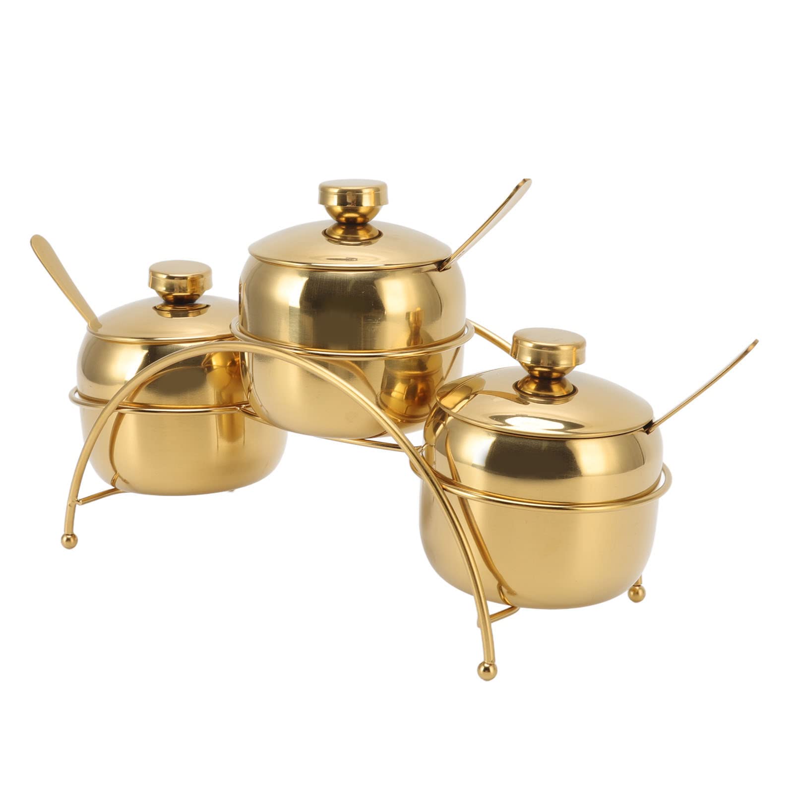 Gewürzdosen, Edelstahl-Gewürzbehälter-Set mit Deckel, Löffeln und Aufbewahrungsregal für Küchensalz, Pfeffer, Zucker (Gold)