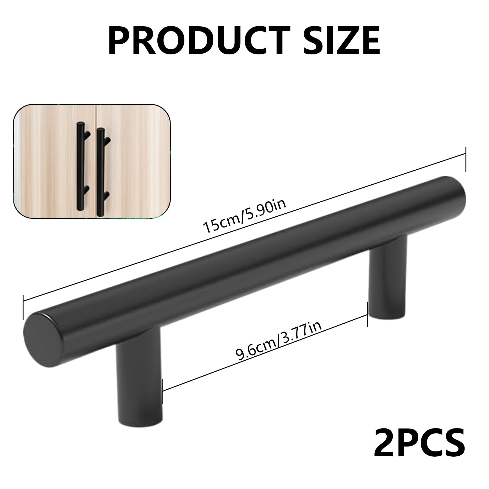 2 Pack Matte Black Stainless Steel Kitchen Handles for Cupboards Cabinets Furniture Drawers Wardrobe Door - Image 2