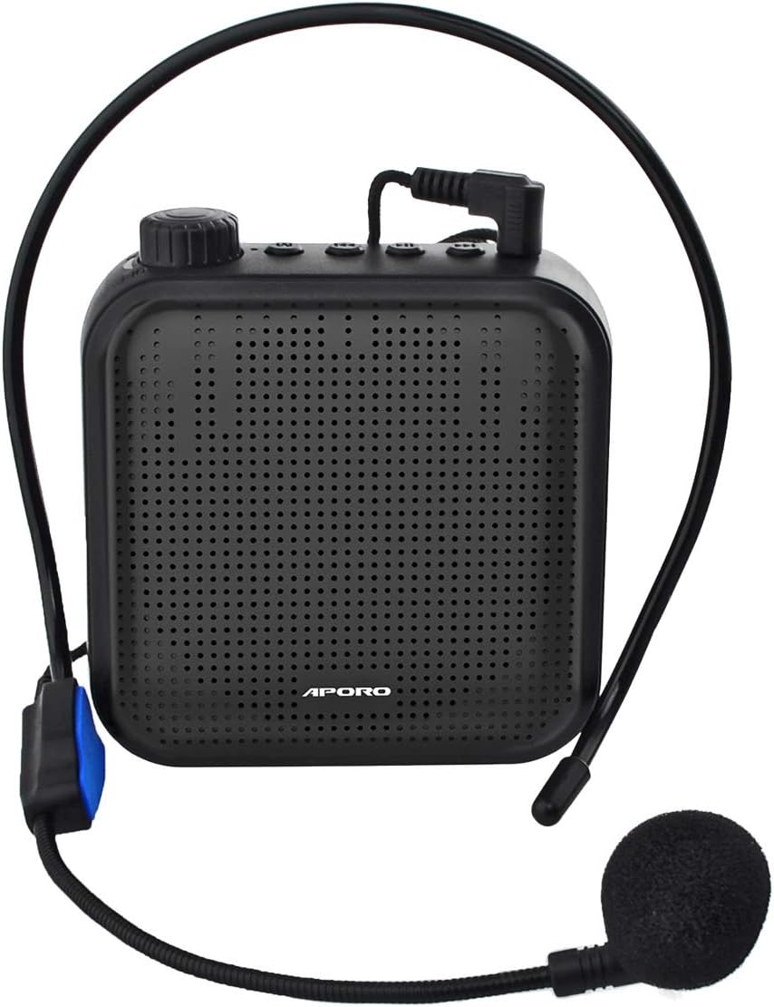 Voice Amplifier 12W Rechargeable PA System (1200mAh) with Wired Microphone for Teachers, Coaches, Tour Guide and More (Black)