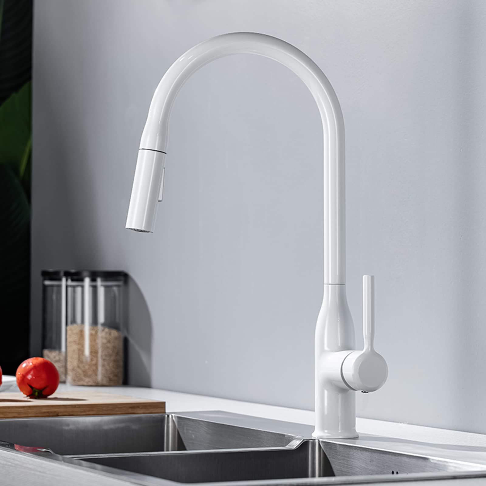 ZQFHSX Kitchen Mixer Tap with Spray, Brass Hot and Cold Water Swivel Chrome Sink Faucet