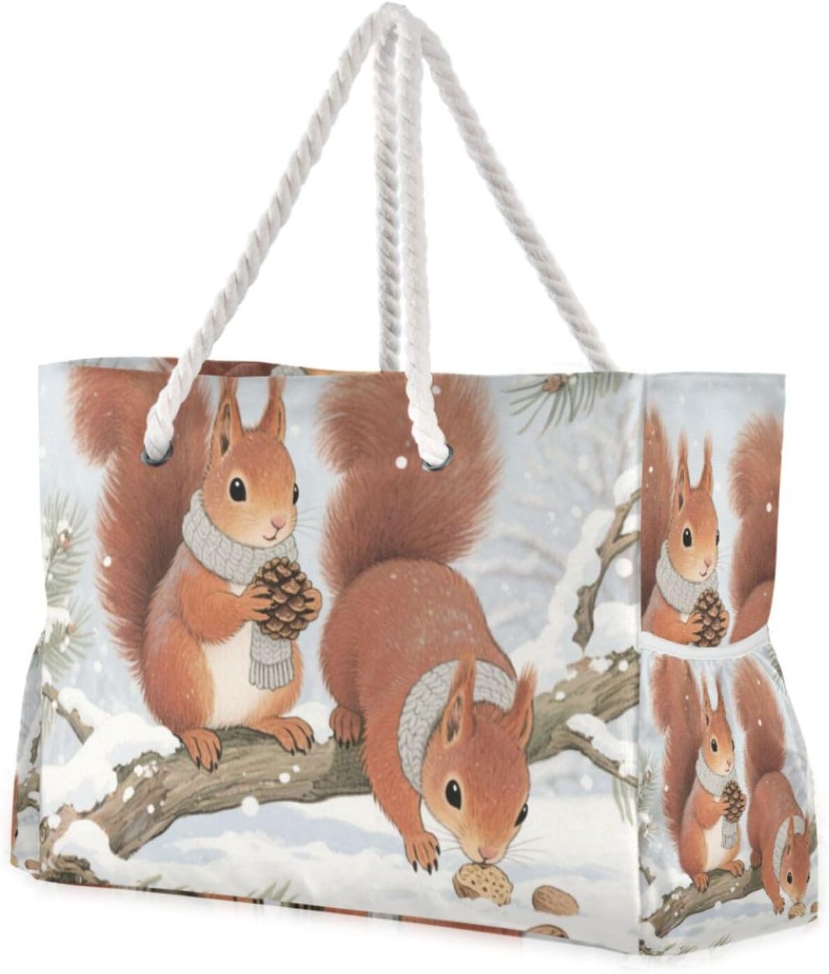 OTVEE Squirrels with Pine Nut Pattern Beach Bags for Women Ladies Large Canvas Tote Shoulder Bag Waterproof Travel Bags for Gym Swim Pool Camping