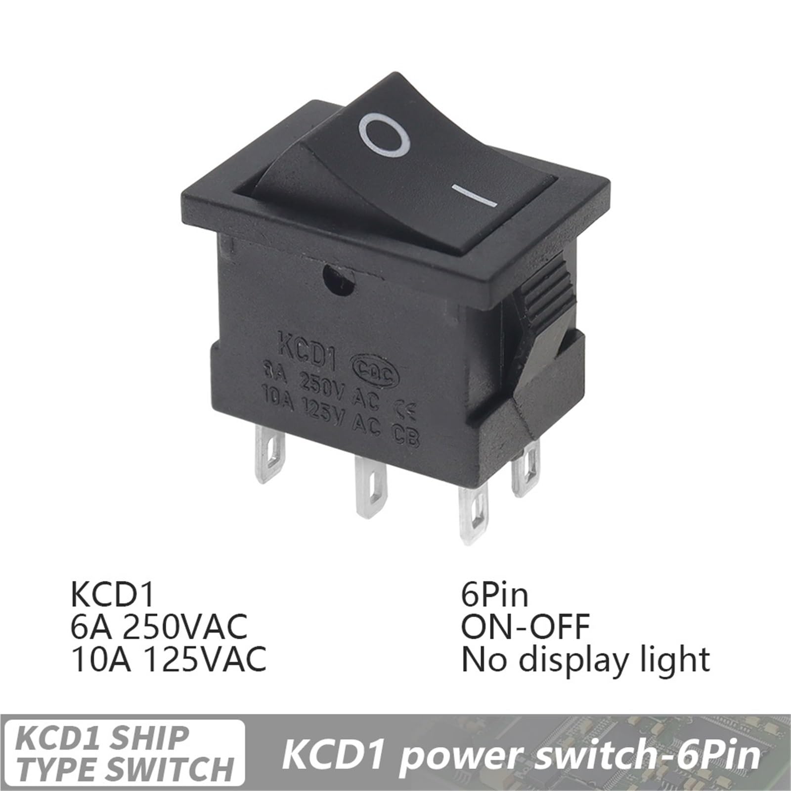 10 Uds 6A/250V 10A/125V 6 pines 21 * 15mm 2 posiciones 3 posiciones interruptor basculante de barco encendido apagado KCD1 negro 21x15mm AC(6Pin ON-OFF)