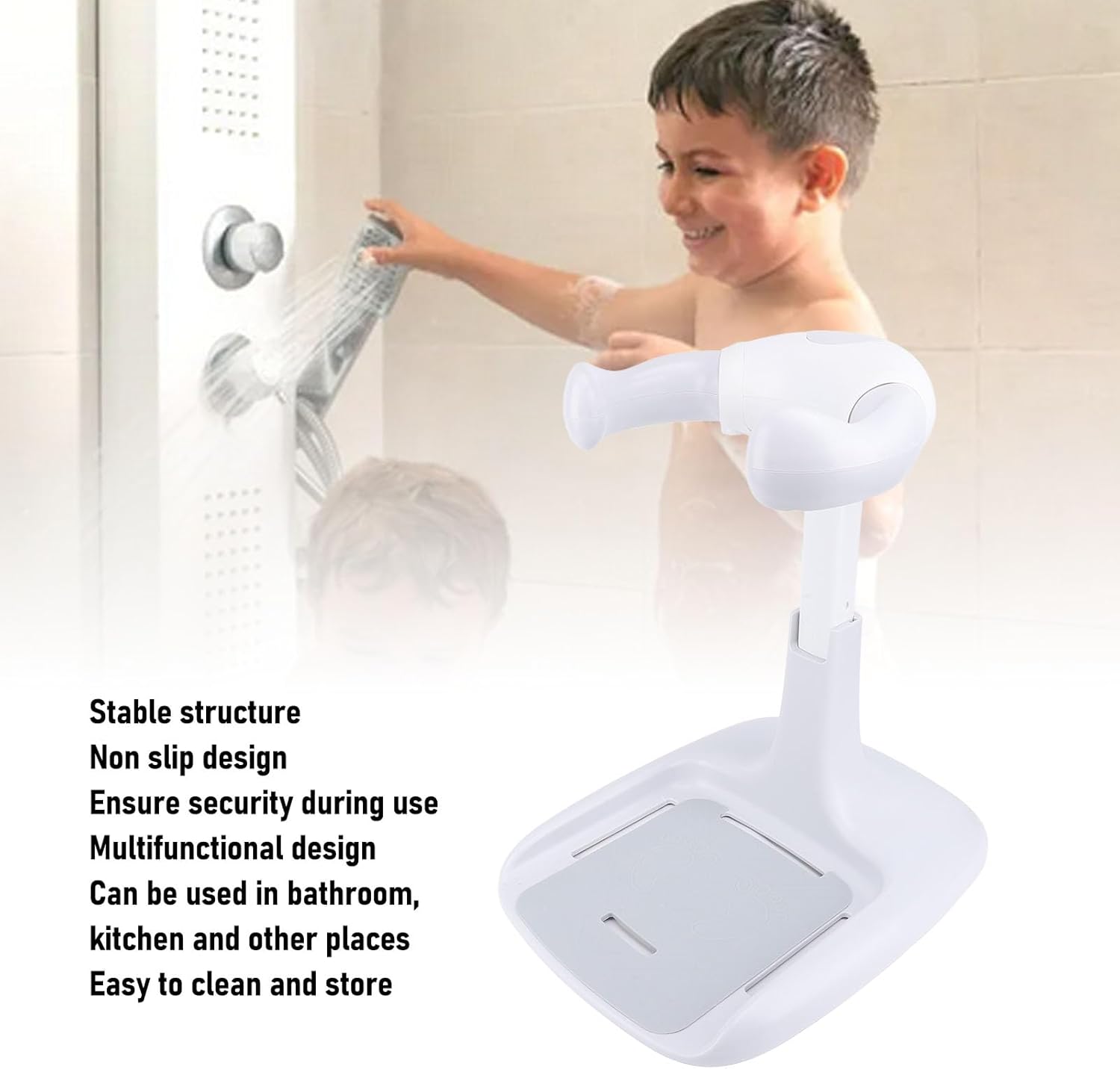 Luocute Baby Shower Stand, Adjustable Baby Bath Stand Infant Shower Support with Non Slip Design for Toddlers 6-36 Months (Grey)