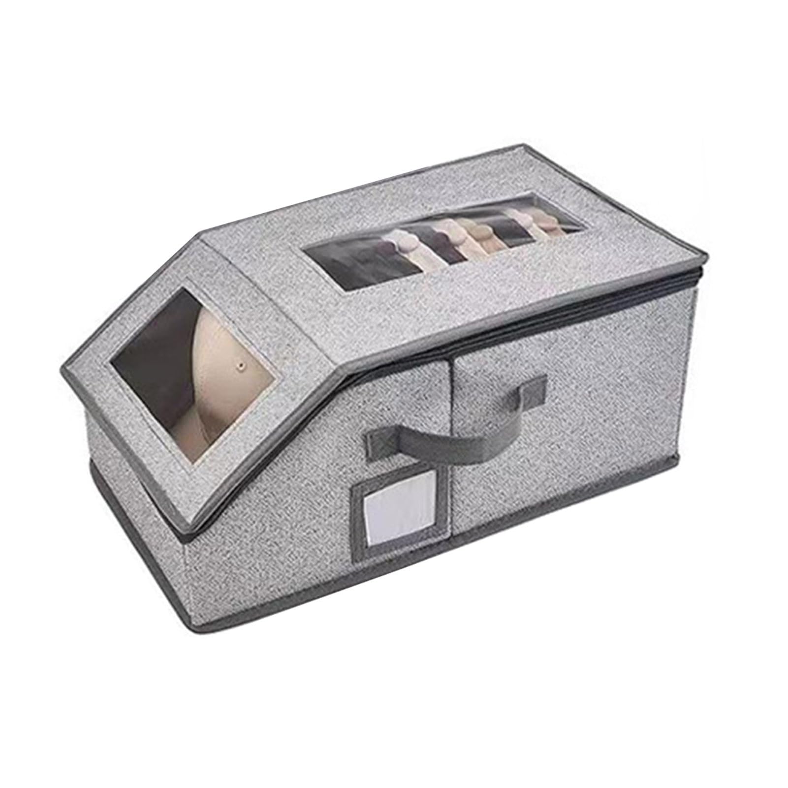 Virelynx Hat Storage Box, Stackable Baseball Cap Organiser with Zipper Closure, Dustproof Container for Wardrobe Shelf, 41x23x18cm, Fits Trucker Hats and Visors Light Grey 1pc