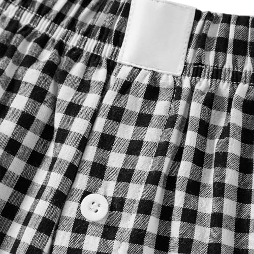 Image of Sumleno Womens Y2k Aesthetic Boxer Shorts Plaid Elastic Waist Lounge Pj Bottoms Summer Casual Gingham Pajamas Shorts