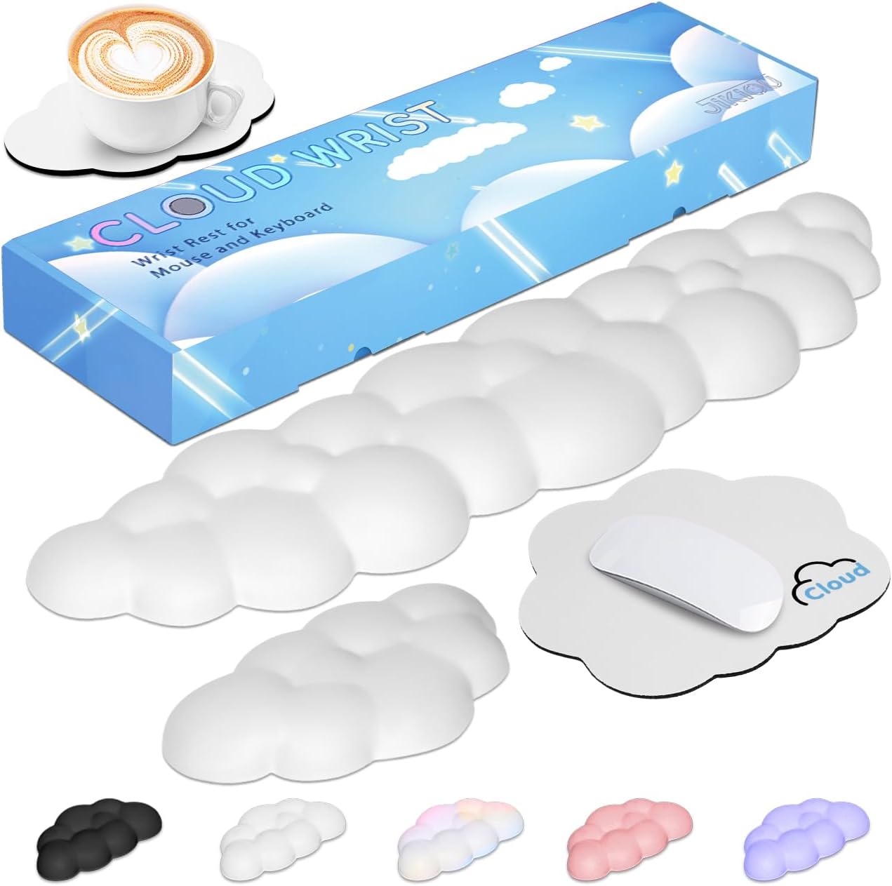 JIKIOU Cloud Leather Wrist Rest Keyboard with Non-Slip PU Base Comfortable Memory Foam for Computer Laptop Mac Gaming Office and Pain Relief