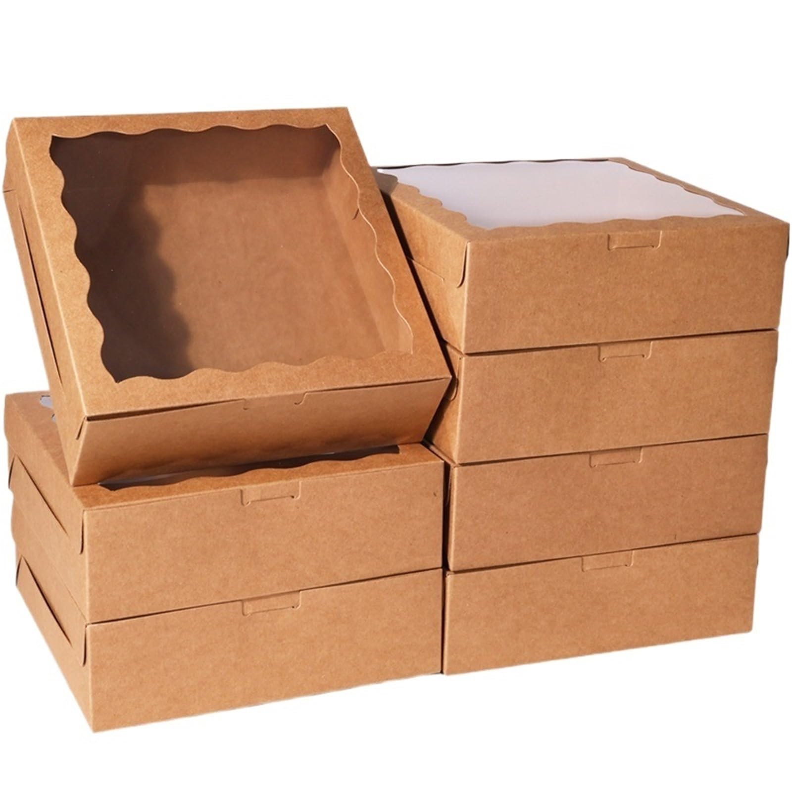 XPJYUA Bakery Boxes with Clear Window 10pcs White Kraft Paper Cake Box Transparent With Window Packaging For Chocolate Doughnut Storage Baking Party Favor(Kraft paper)