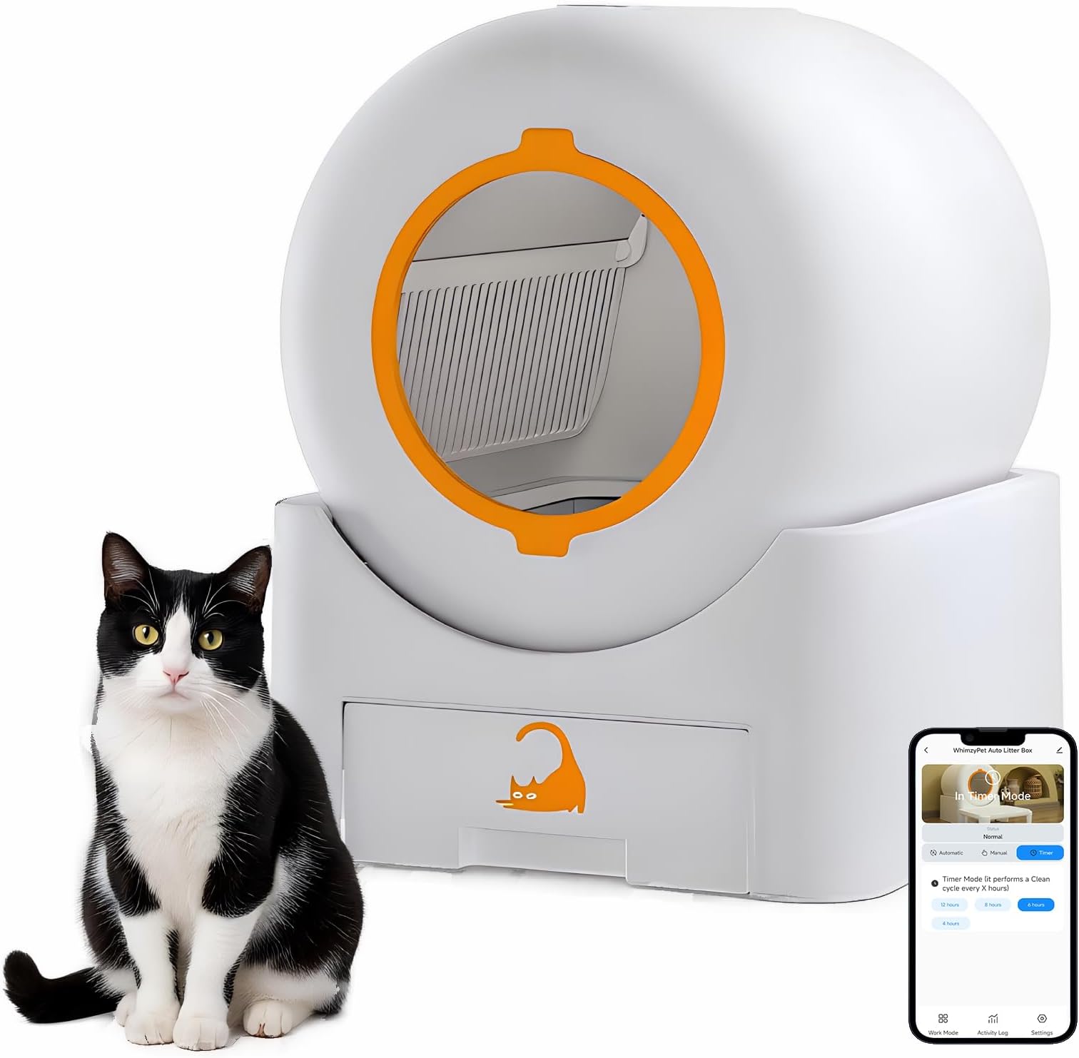 Automatic Self-Cleaning Cat Litter Box, 75L Smart Litter Box with App Control, Safety Sensors, Whisper-Quiet Operation, Large Capacity Cat Litter Pan for Multi-Cat Homes, White, Trash Bags Included