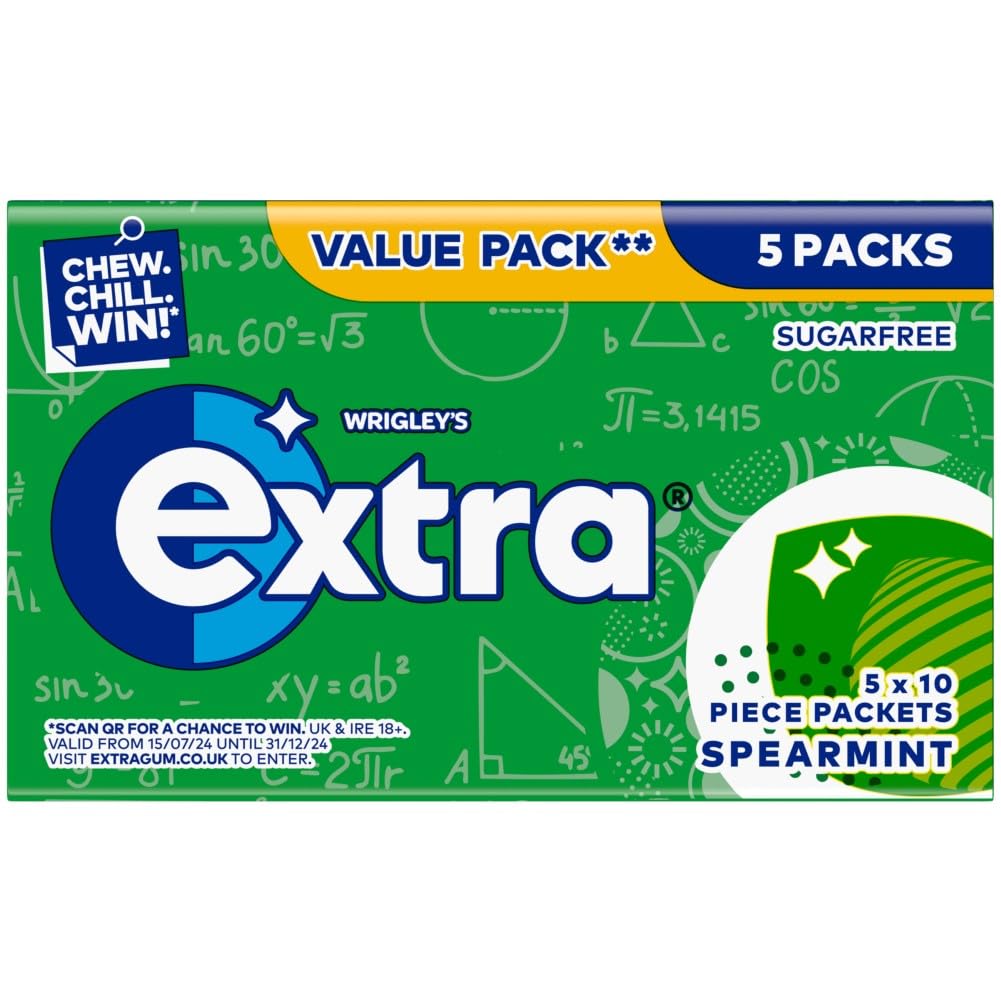 Extra Spearmint Flavour Xylitol Sugarfree Chewing Multipack 5 x 10 Pieces