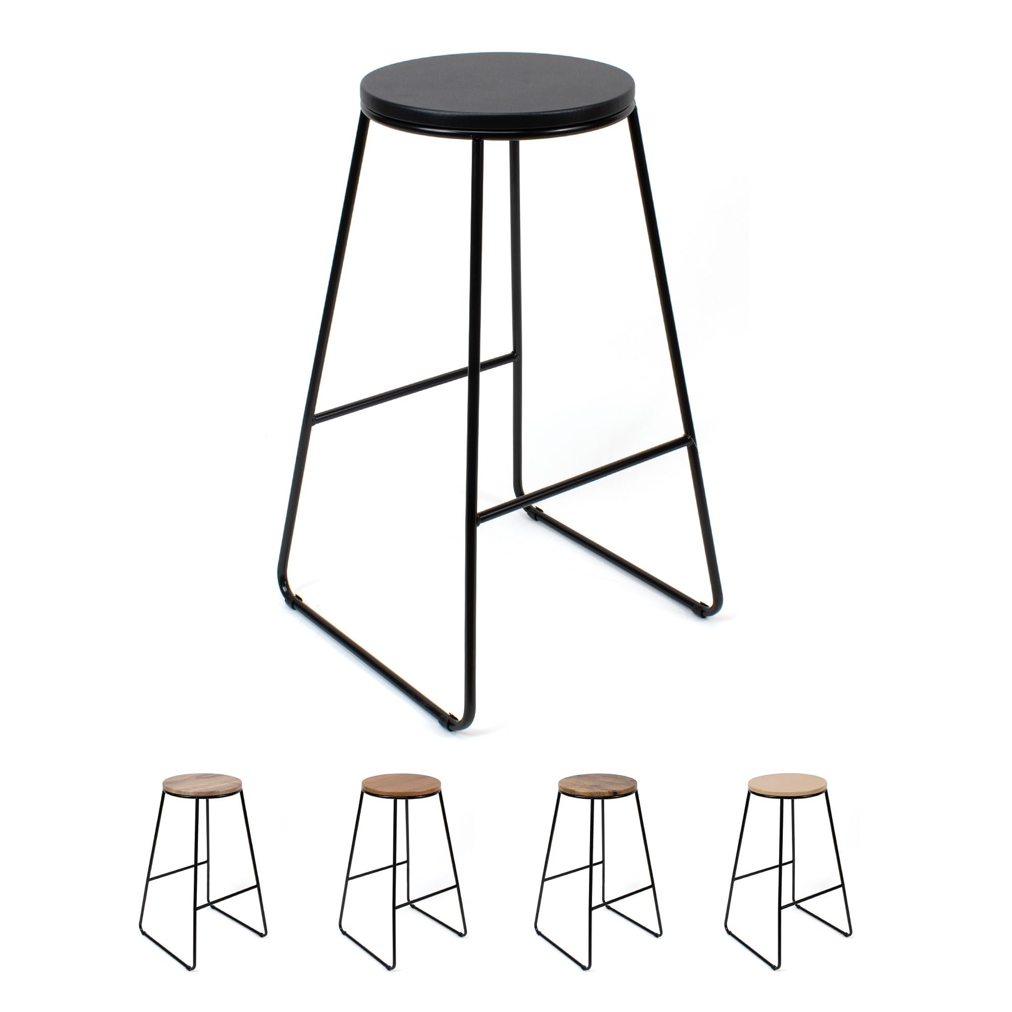 THE SECRET HOME - Taburete de Madera y Metal - Alto. 71 cm x Largo. 42 cm x Ancho. 42 cm - Color Negro - Asiento Extra para el Hogar - Ideal para Cocina (Modelo 1)