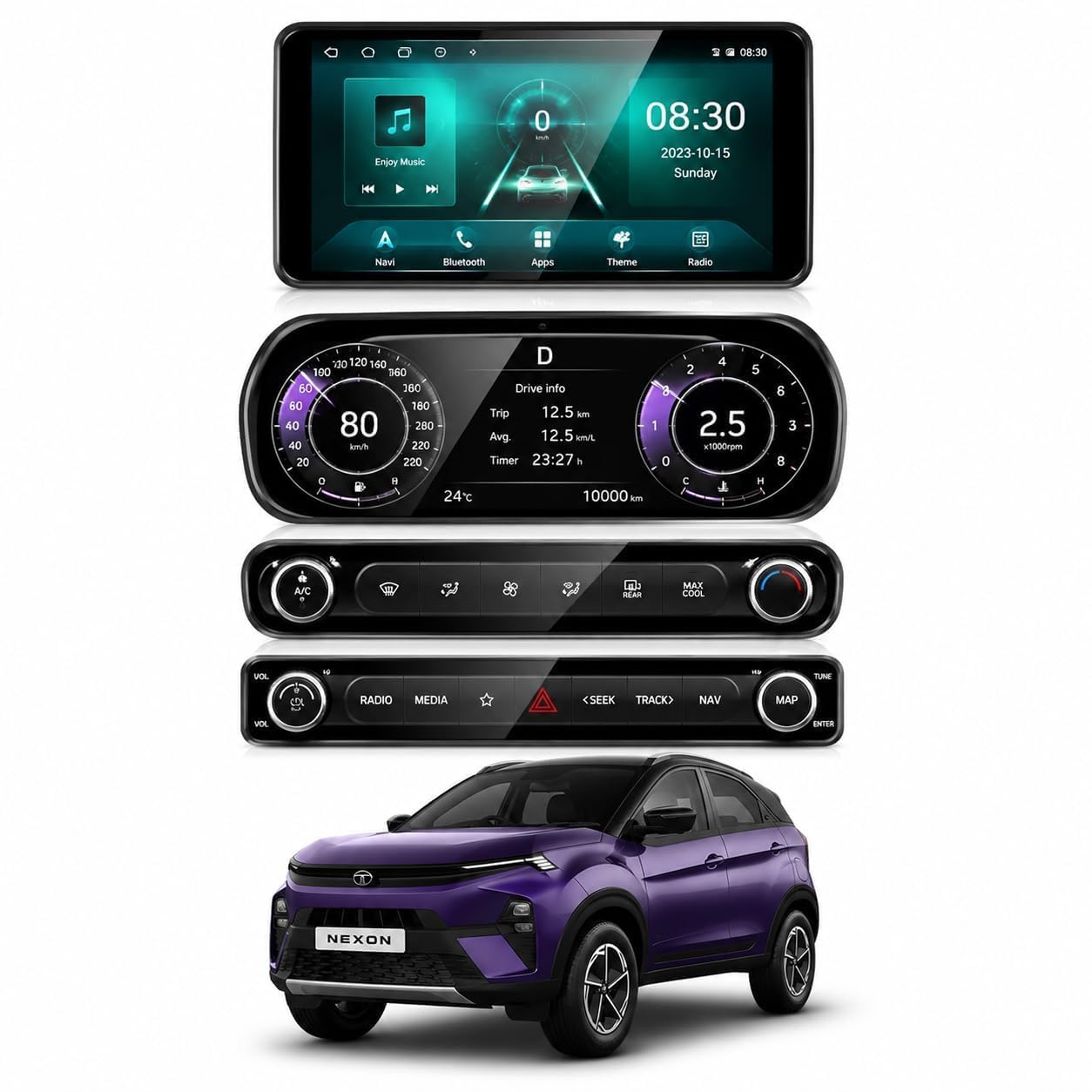 screen Protector for Tata Nexon 2026 | 4 Pack | 10.25 Inch Infotainment Display (Thin Bezels) + 10 Inch MID Cluster + Touch AC Control Panel + Steering Cluster Protector | HD Clear, Anti-Scratch, Bubble-Free Installation-image-41