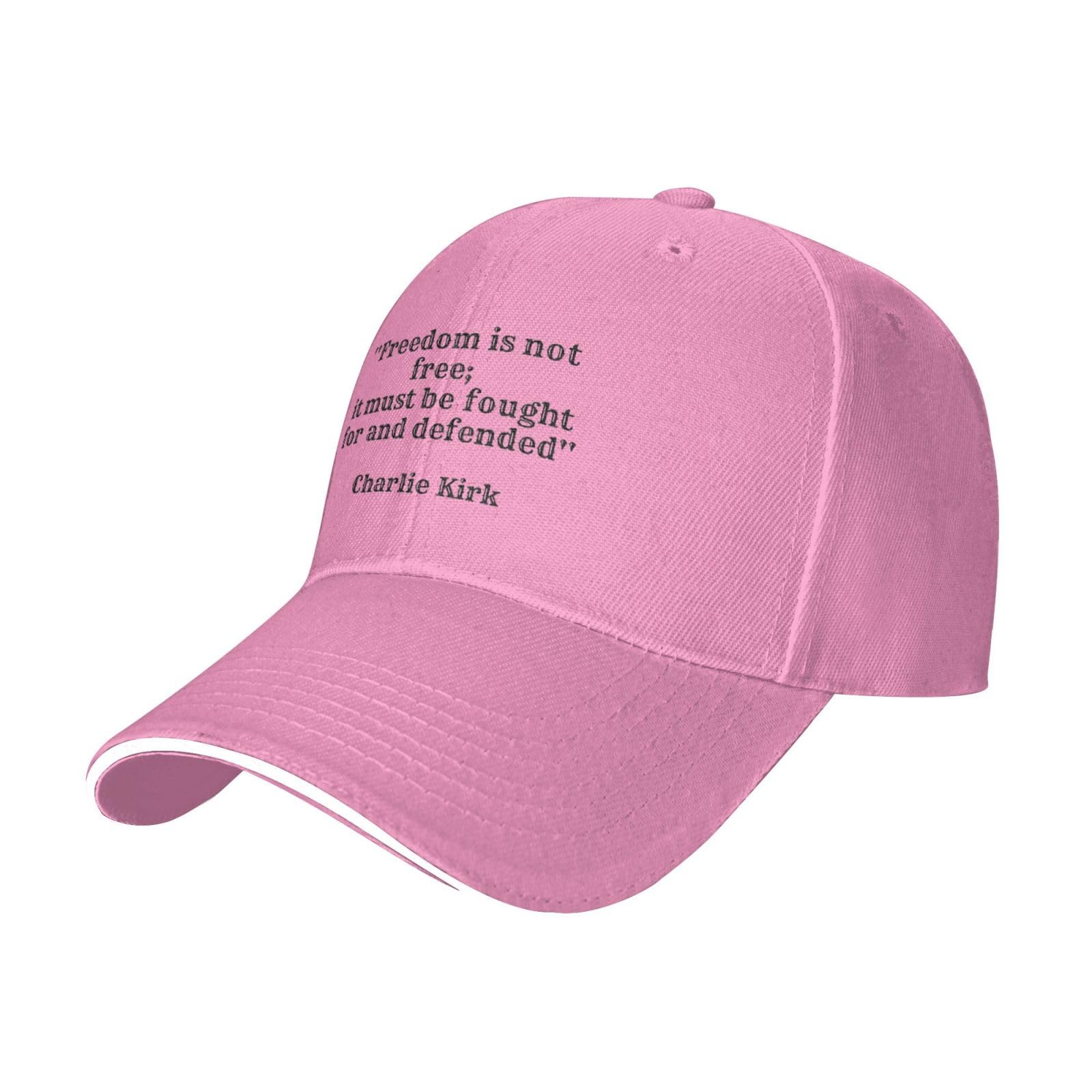 GQWJKSZ Charlie Kirk Freedom is Not Free, It Must Be Fought for and Defended Trucker Hat Vintage Dad Hats Adjustable Men Women Baseball Cap Pink