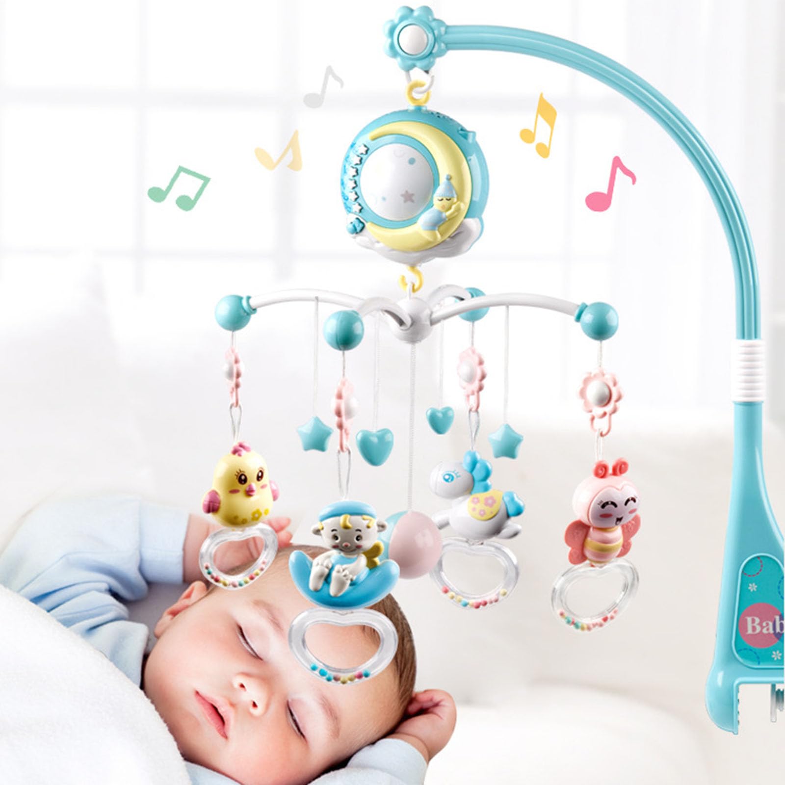 Sonagli rotanti sospesi e carillon telecomandato Giocattolo per dormire per bambini Culla musicale per bambini Mobile con funzione temporizzazione Giocattolo per