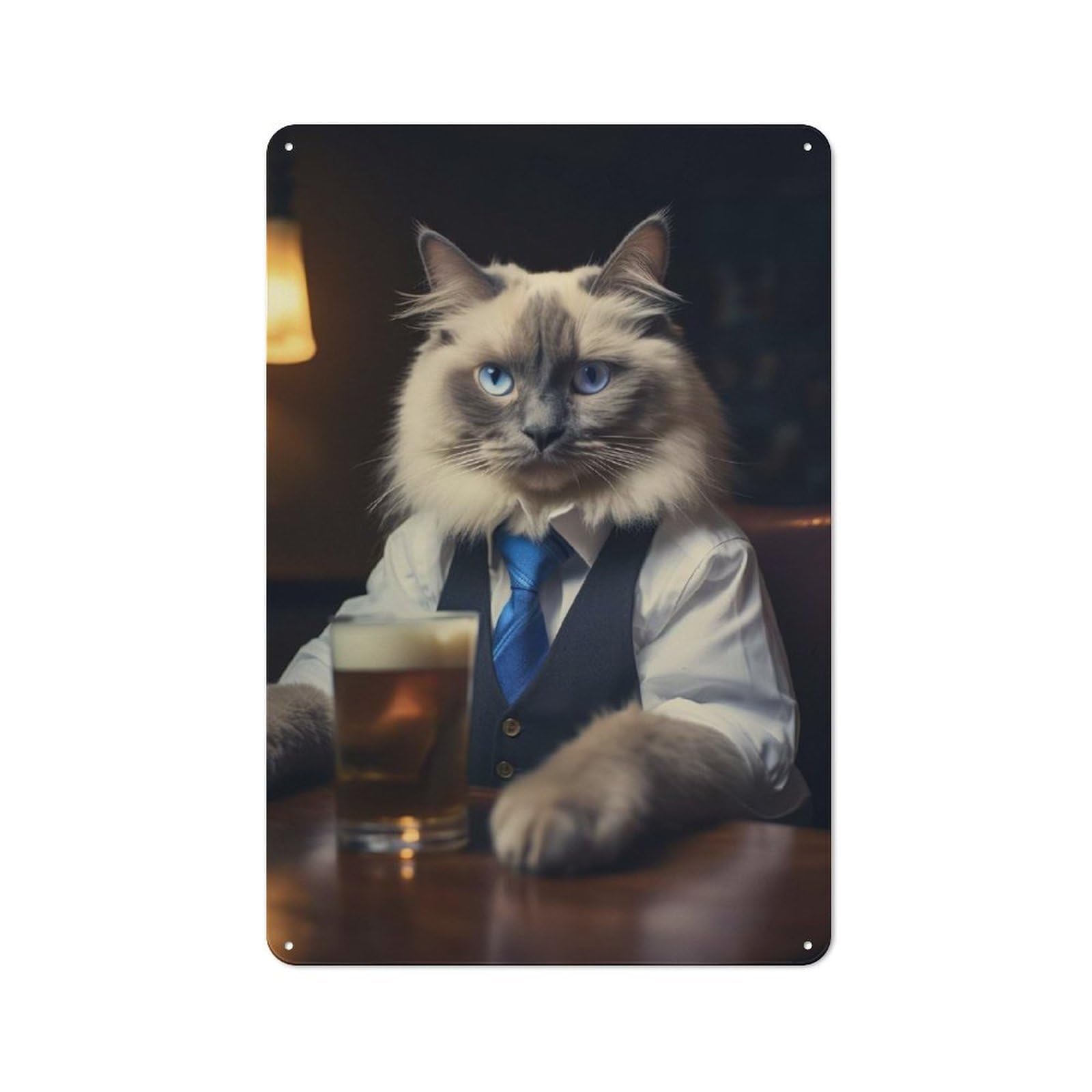 Junmoney Ragdoll Cat In The Pub Metal Wall Sign With Design 30X20cm, Vintage Industrial Wall Art For Workshop, Basement, Shed Or Games Room