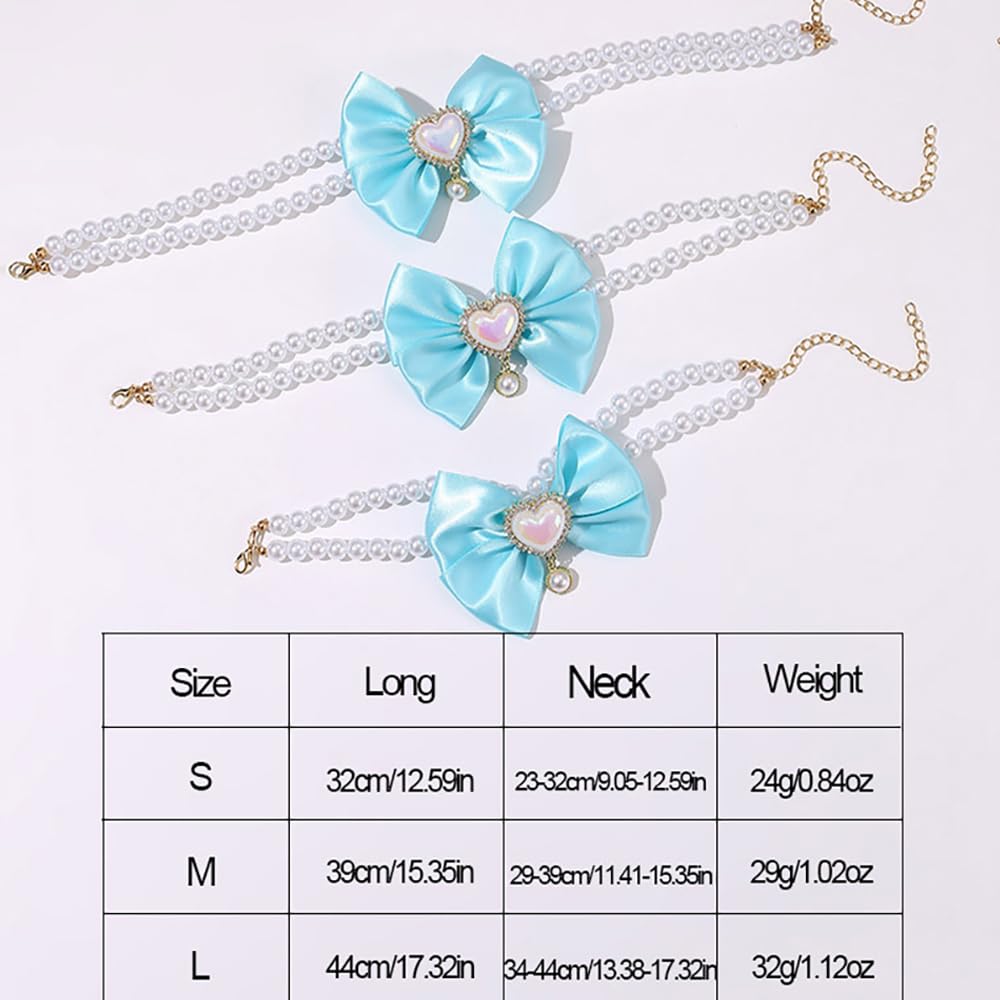 BT Bear Pet necklace, Cat Pearl Bow Necklace,Dog Necklace Princess Pet collar Cat Necklace for Cat Puppy Small Dogs Medium Dogs,Blue L - Image 3