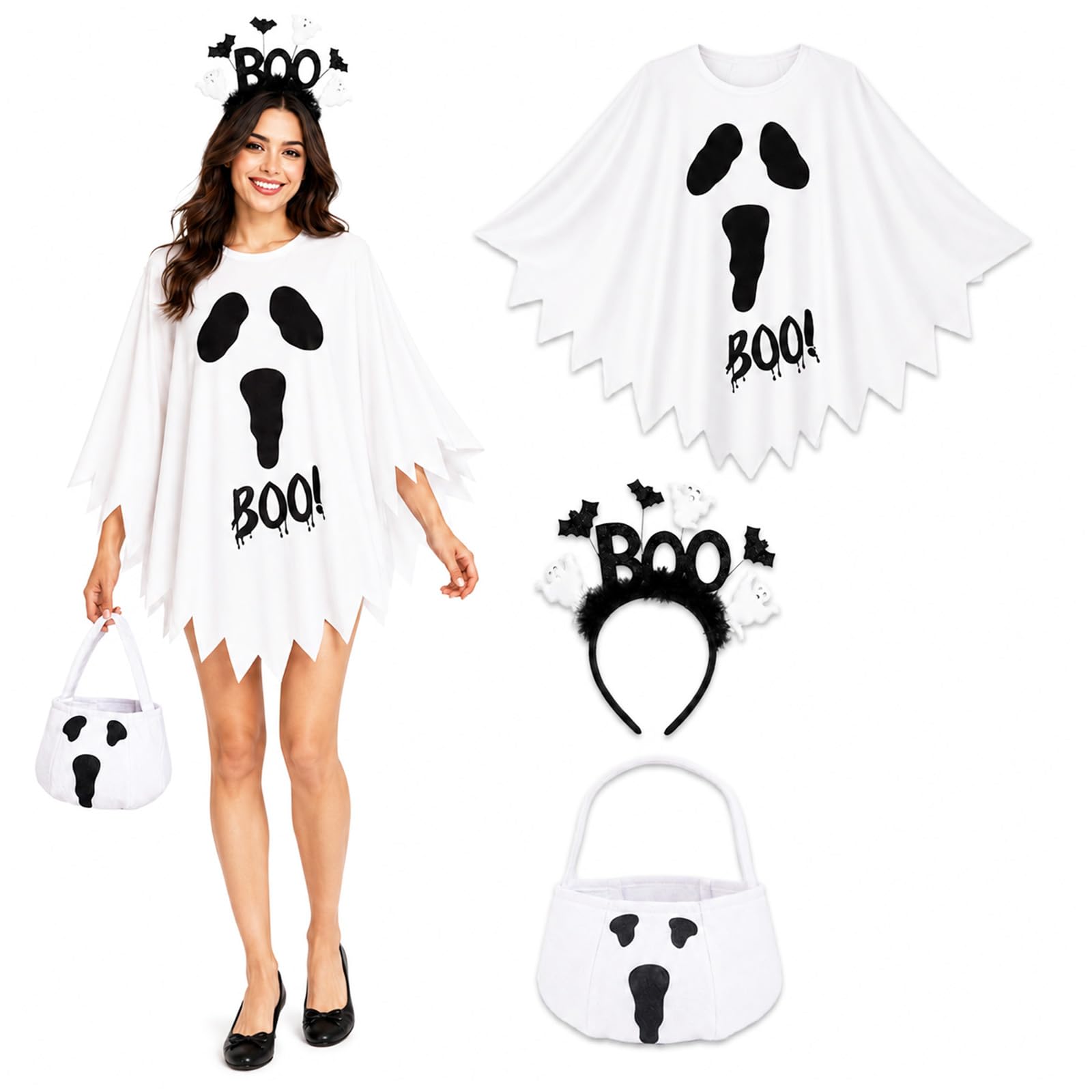 Jidkhfk 3 PCS Women Halloween Ghost Costume Set for Adult for Cosplay Party