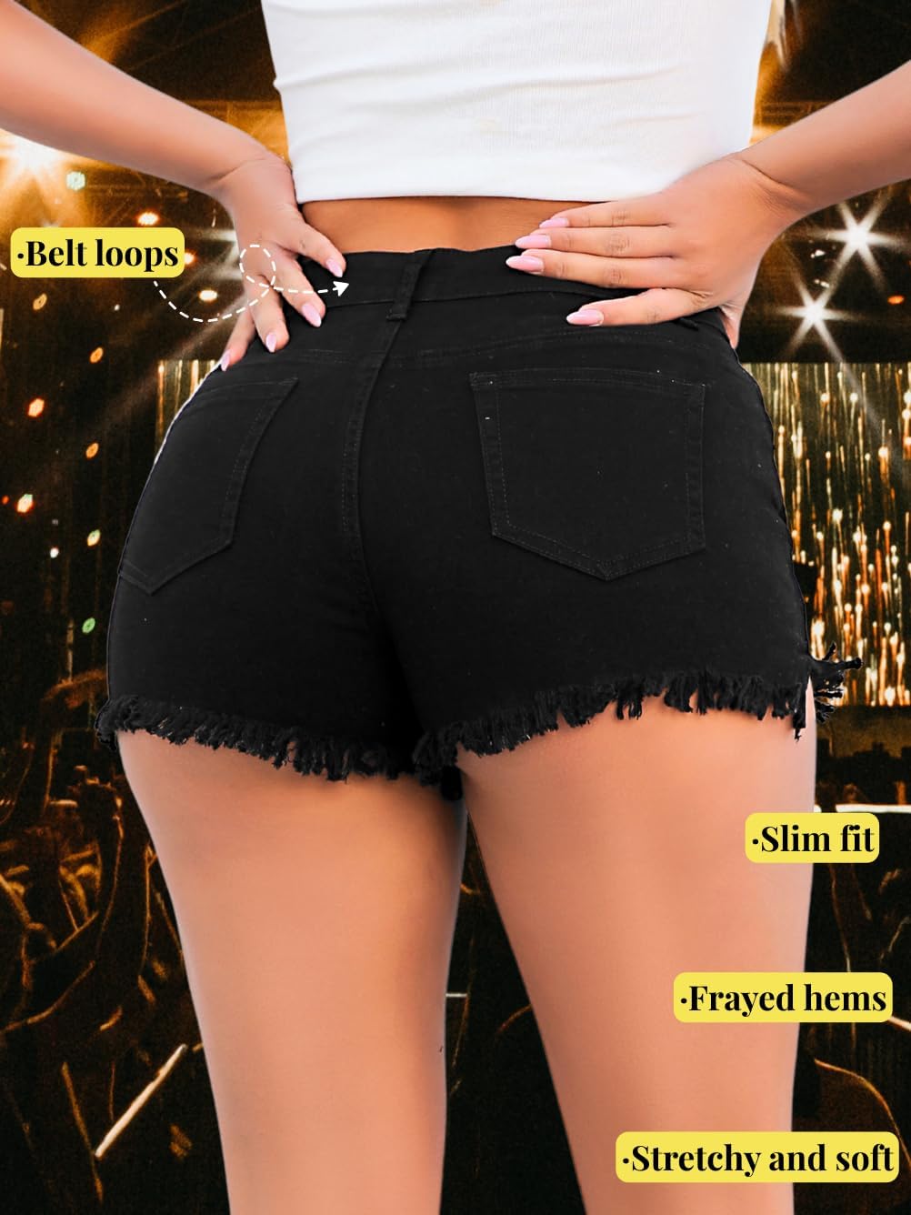 EHSUYAB Sexy Womens Cowgirl Jean Shorts, Denim Stretchy Ripped Cut Off Fringe Frayed Raw Hem, Party Casual Rave Outfits Club