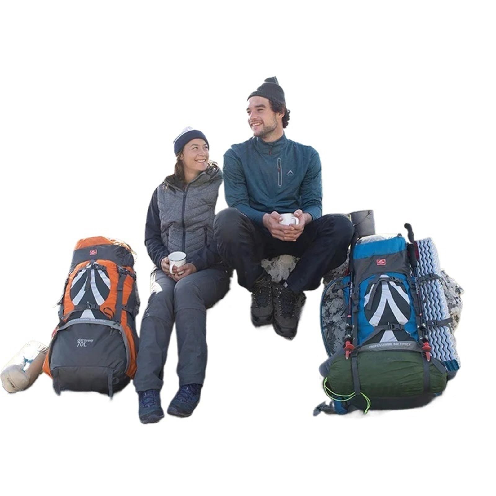 Zaino Escursionismo Zaino da esterno 70+5L Borsa viaggio for escursionismo Copertura antipioggia arrampicata campeggio impermeabile con(Orange)
