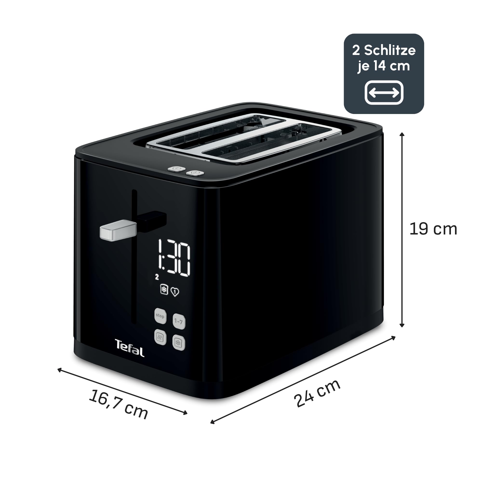 Tefal Digitaler Edelstahl-Toaster – Für perfekt gebräunte Toastscheiben auf Knopfdruck, 7 Bräunungsstufen, Favoritenfunktion & Digitalanzeige, gleichmäßige Hitze, Auftaufunktion & Design für Genießer