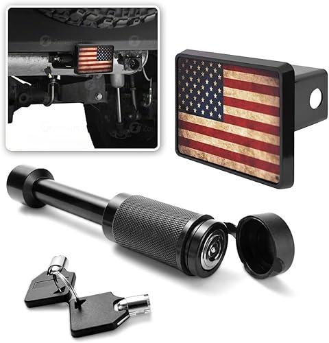 ZONETECH Cubierta de enganche de bandera estadounidense táctica de Estados Unidos y bloqueo de receptor de enganche de remolque de 2 pulgadas
