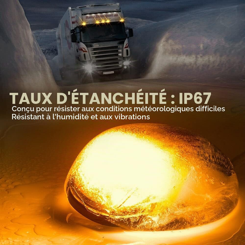 Baceyong 5pcs ambre LED cabine toit marqueur feux de dégagement en cours d'exécution lentille fumée voiture toit feux extérieurs pour 4x4 SUV J*eep RV, Les camionnettes F150 F250 F350 D*odge R-am GMC