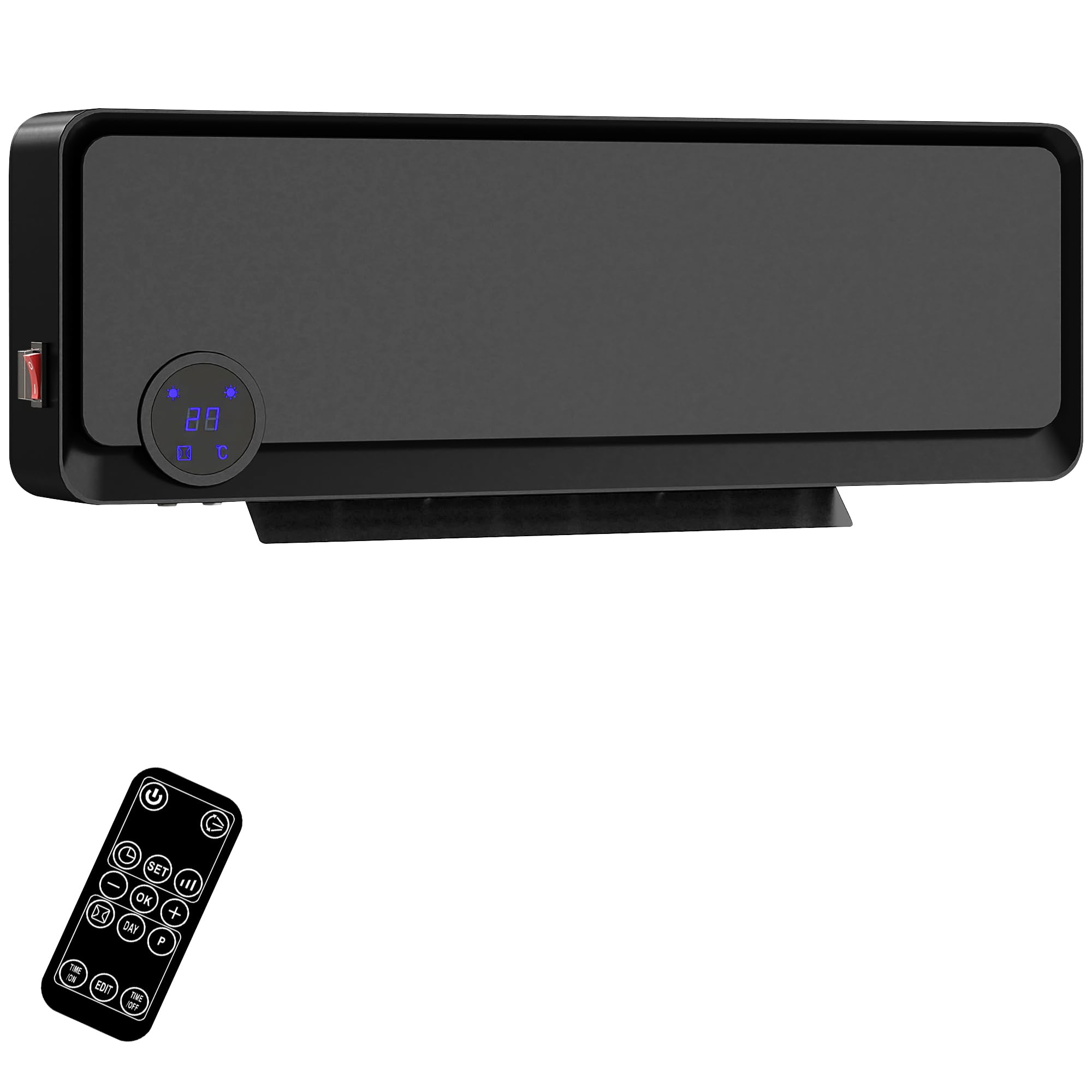 HOMCOM Stufa Elettrica da Parete PTC 56x18.5x11.7 cm Nero | Basso Consumo, 3 Modalità, Timer 12h, Oscillazione 30°, Termosifone Elettrico in PP e PA, con Telecomando
