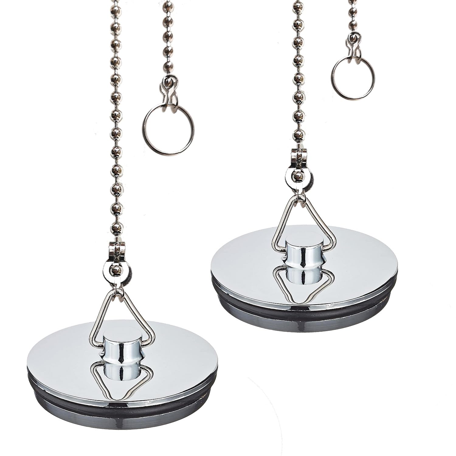 2 Pack Tomario Chrome Bath Plug, 450mm Stainless Steel Ball Chain Hook Pedestal Bathroom Sink Plug for Kitchen Bath Sink Drain Stopper Plug (45mm, 1 3/4 Inch)
