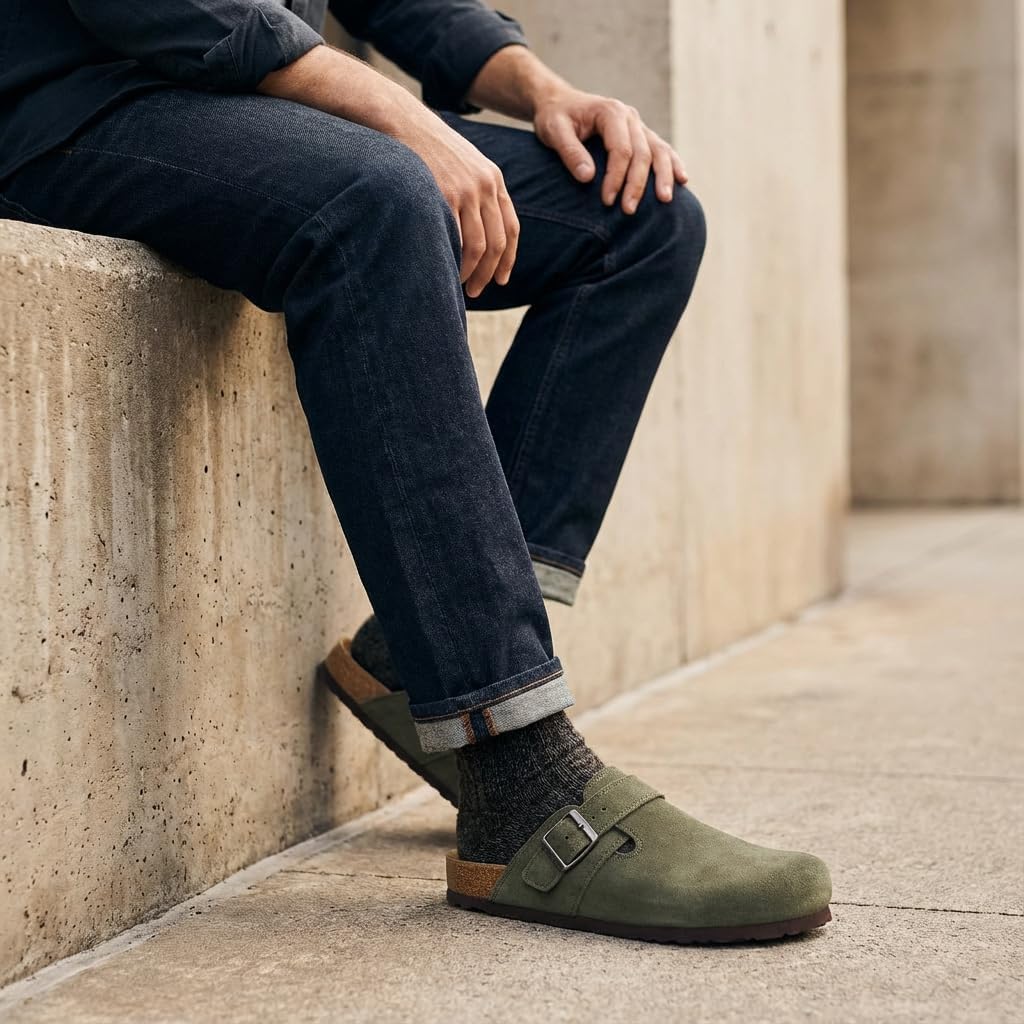 CUSHIONAIRE Hugo Genuine Leather Suede Clogs for Men – Comfortable Slip On Shoes with Adjustable Buckle, Closed Toe Mens Slides - Image 2