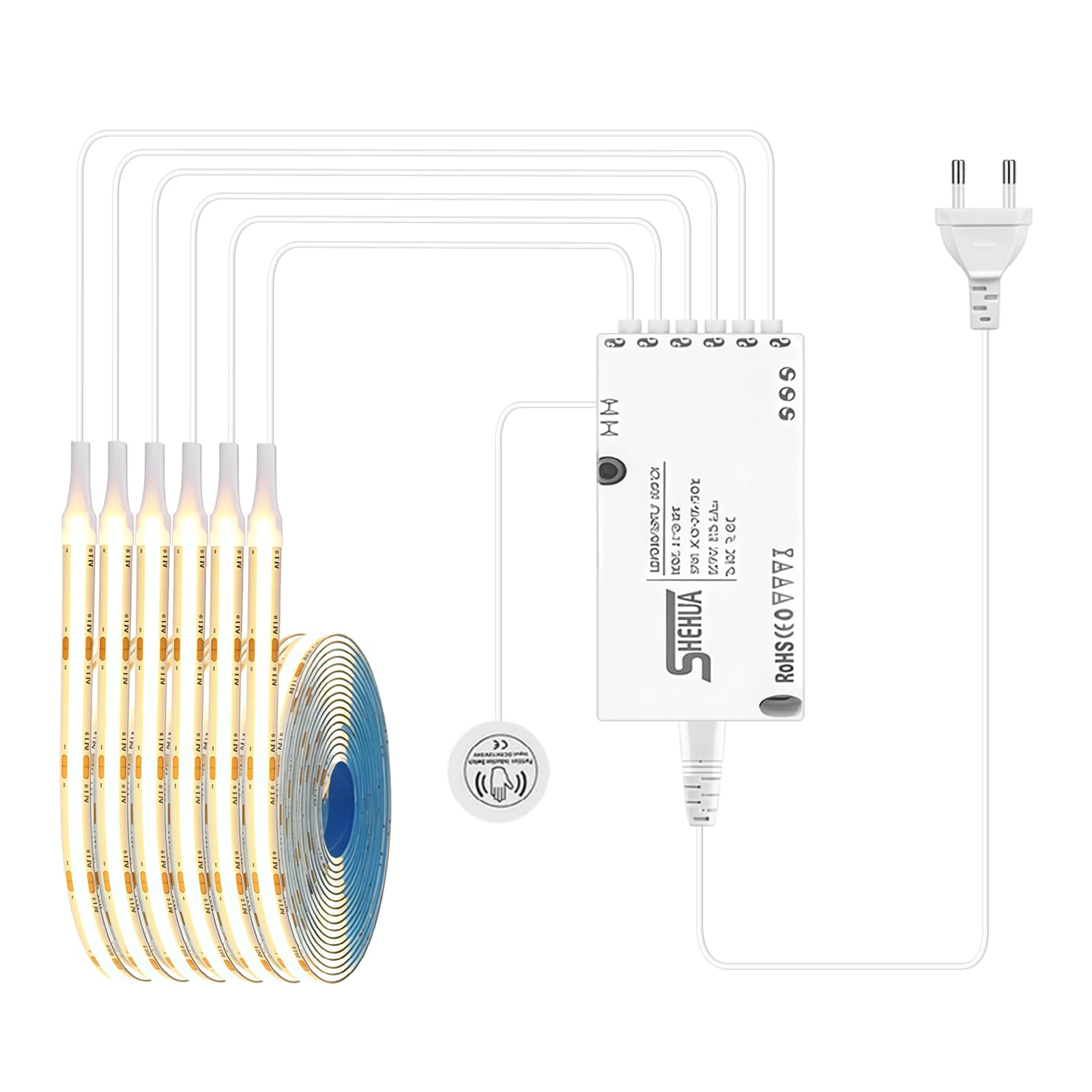 Zestaw 6 taśm LED COB LED 1 m, oświetlenie witryn LED, oświetlenie szafy, panele akustyczne, oświetlenie z inteligentnym ręcznym skanowaniem dotykowym, do szafek na wino, regałów, szafek, wtyczek EU