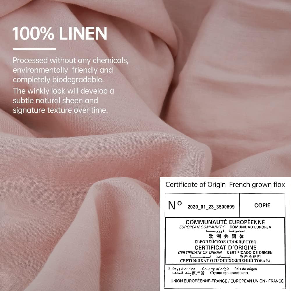 Simple&Opulence 100% Linen Duvet Cover Set, 3 PCS Natural French Flax Blush Pink Duvet Cover Queen Size, Breathable Soft Comfy Linen Bedding Comforter Cover with 2 Pillowcases(Blush Pink, 88"x92")