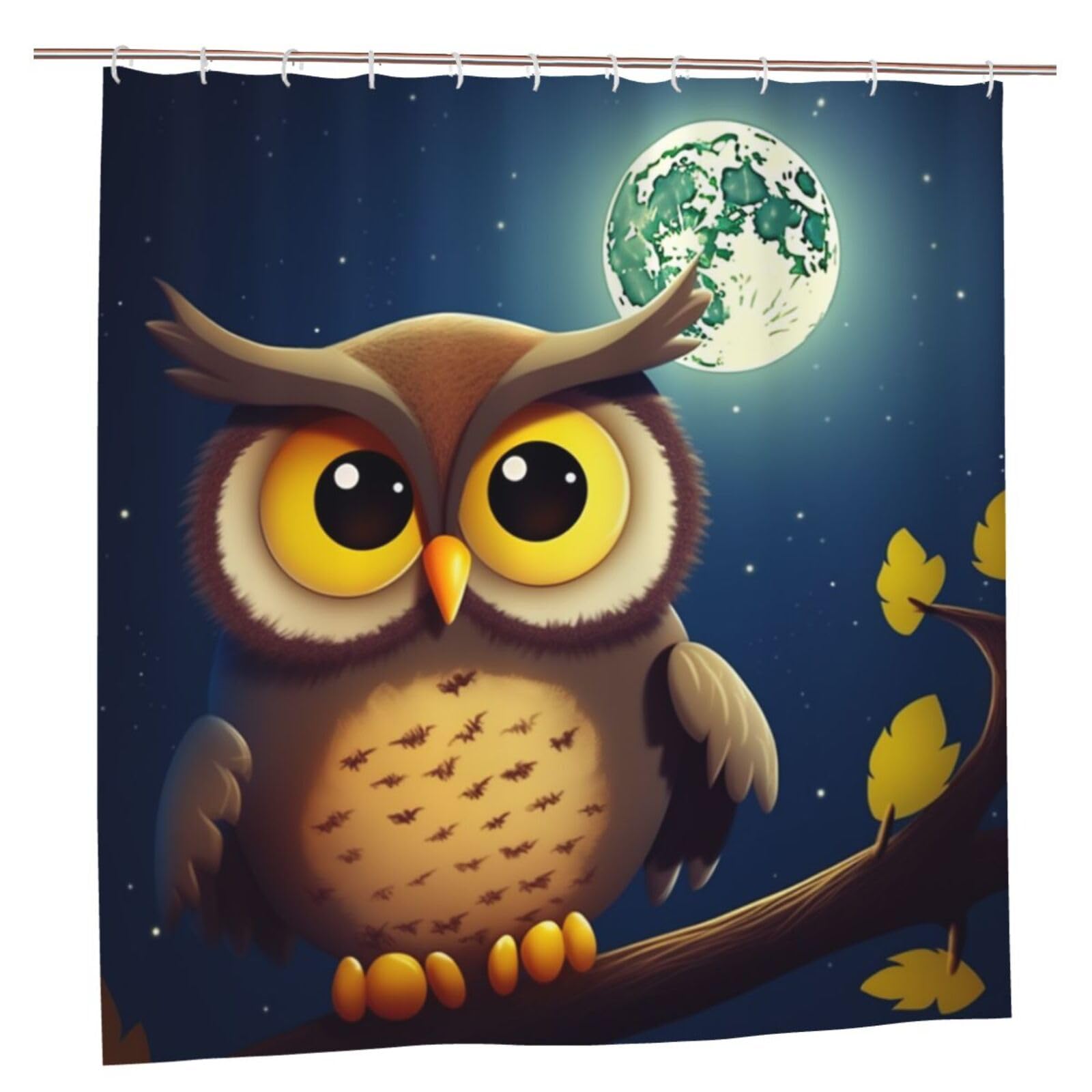 Rideaux de douche hibou lune jaune pour le bain des enfants
