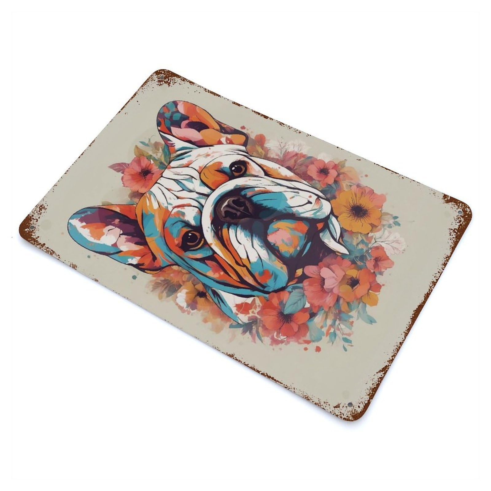 Dog0015 Rust Effect Tin Sign 11.8"x7.9", Industrial Home Decor for Bistro, Counter And Cafe Decor
