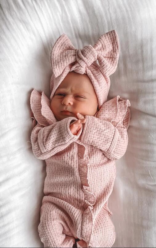 Baby Girl Newborn Clothes Fall Winter Hospital Coming Home Outfit Bow Long Sleeve Romper Zipper Onesie Jumpsuit - Image 2