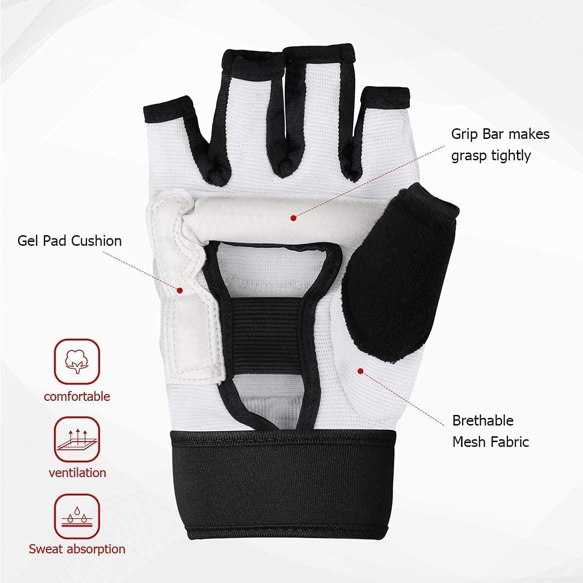 LangRay Taekwondo Handschuhe & Fußschutz Set, Boxen Fußschützer und Halbfinger Boxhandschuhe Kit für MMA Karate Kampfsport UFC TKD Kung Fu Boxsack Martial Arts Kickboxen Sparring Training Gear