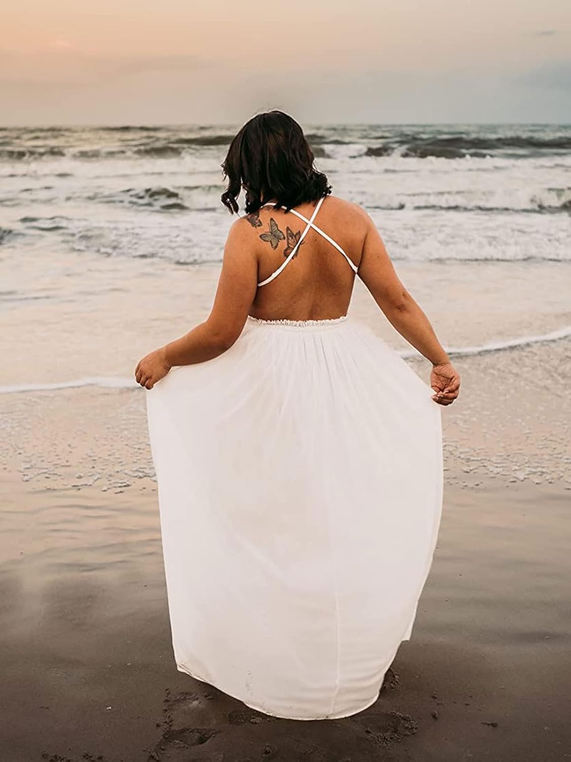 Ladmous Women's V Neck Floral Lace Wedding Dress Sleeveless Bridesmaid Evening Party Maxi Dress - Image 3