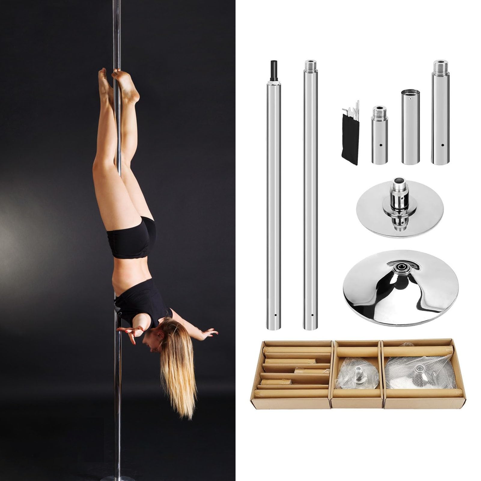 Beginner Pro Dance Pole for Home Spinning, Heavy Duty Steel Stripper Pole 45mm, Portable Aerial Dancing Pole Static & Spinning, Height Adjustable(Height 2.23-3.74m(7.3ft-12.3ft))