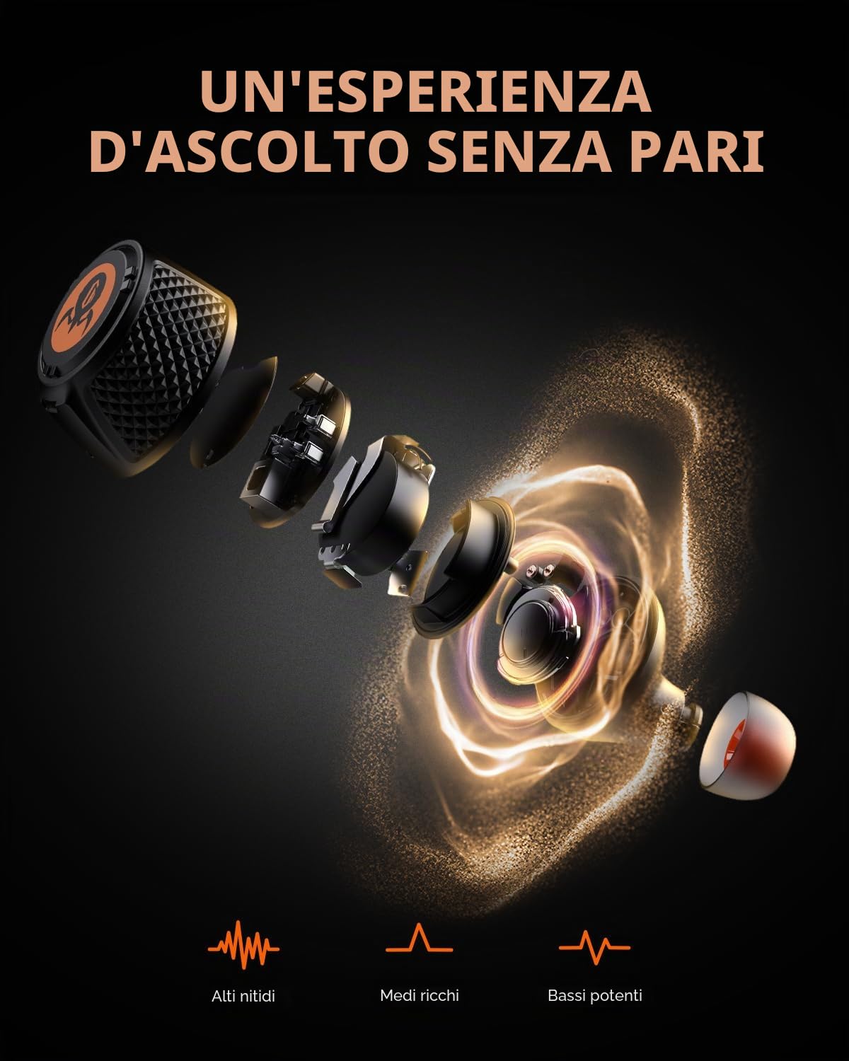 GravaStar Sirius Plus, auricolari wireless Bluetooth con cancellazione attiva del rumore ANC, 28 ore di autonomia, chiamata chiara ENC, app di personalizzazione, IPX4 per sport/lavoro - Nero