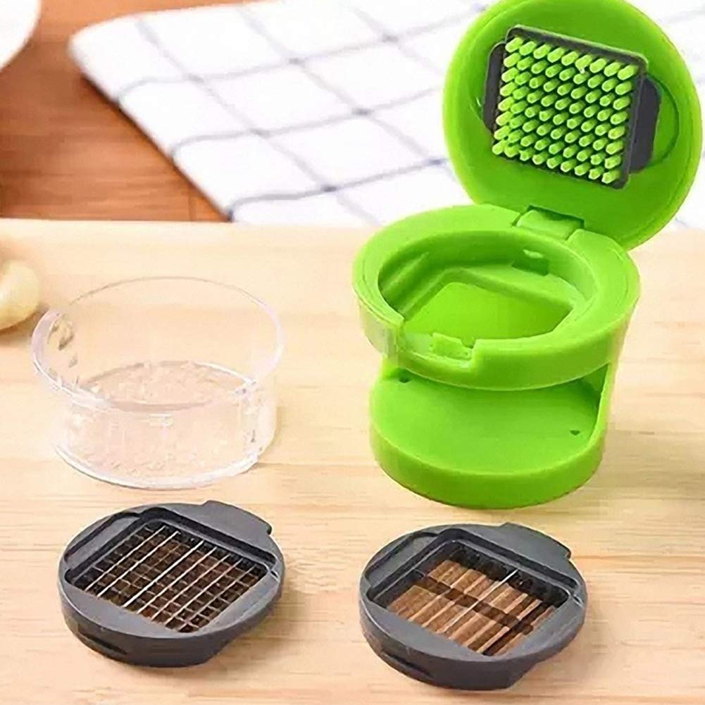 Garlic Chopper Roller, Garlic Press and Peeler Ginger Cutter Mincer with Stainless Steel Blades Kitchen Gadget Tool Set Green
