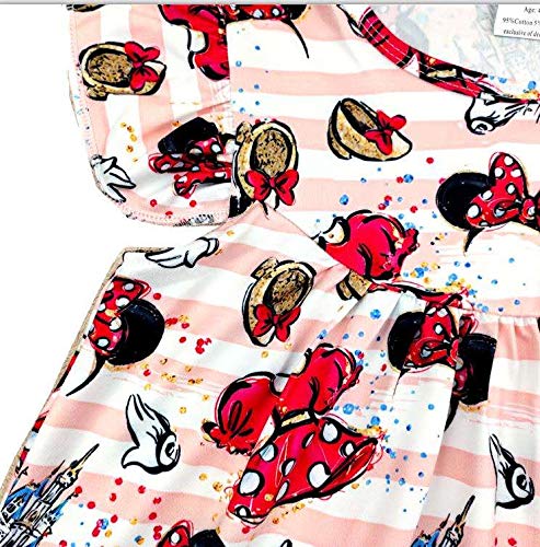 Children Clothes Girls Flutter Sleeve Cartoon Printed Toddlers Summer Mickey Bow Dress (Red, 5T) #TOP2