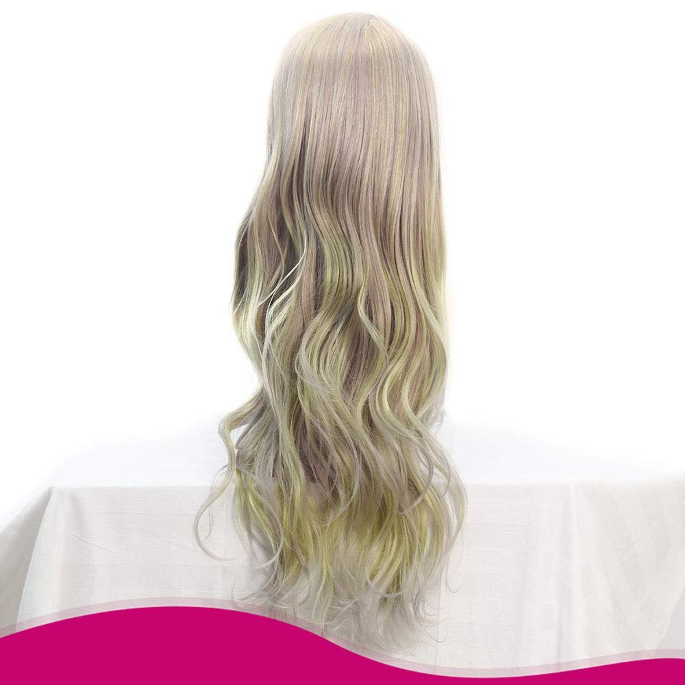 Perruque femme cheveux longs bouclés effet grande vague 30 pouces dégradé or gris