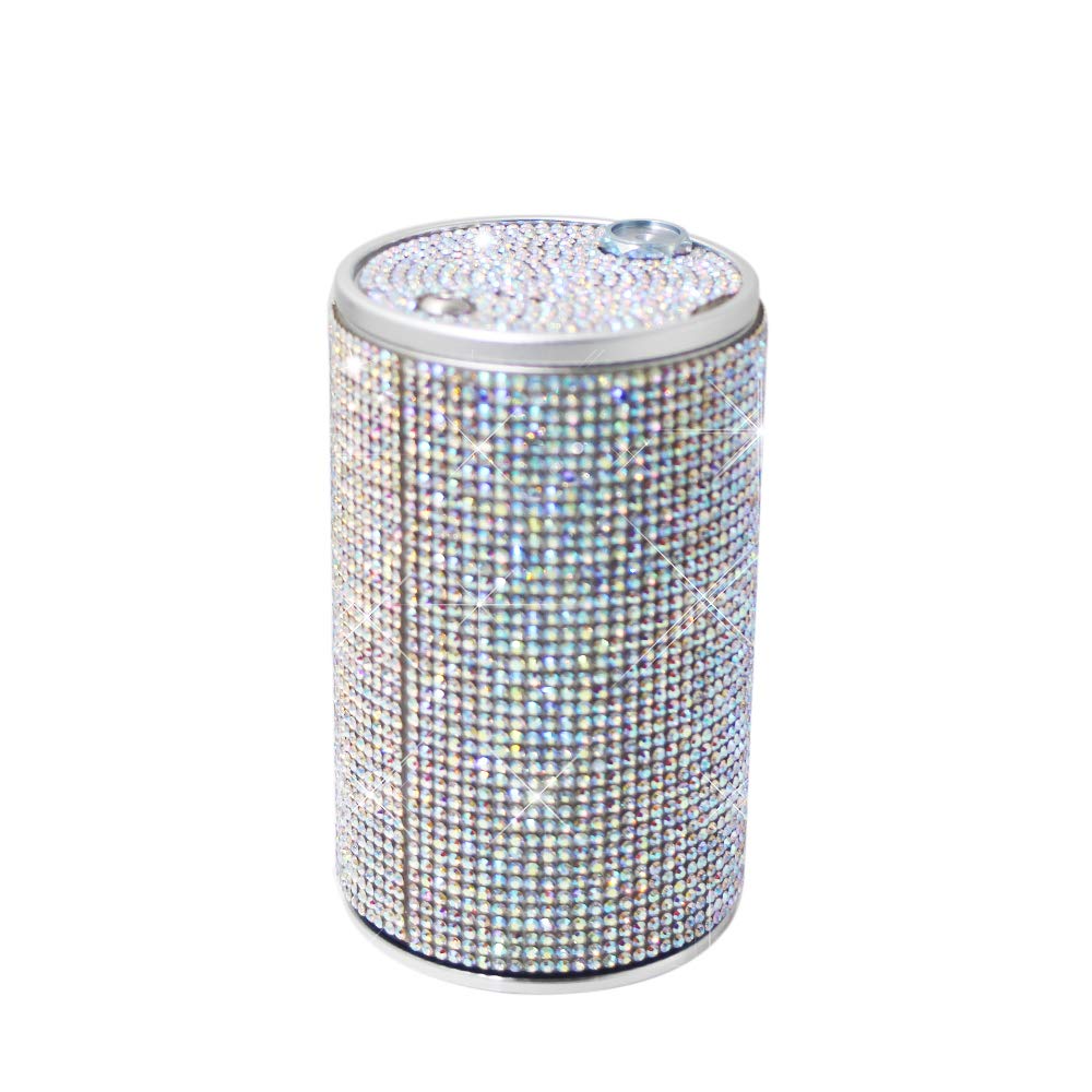 idain Bling Car Ashtray Cup Holder Stainless Aluminum Crystal Sparkling Ash Tray with Lid for Car Home Office (AB Rhinestone-02)