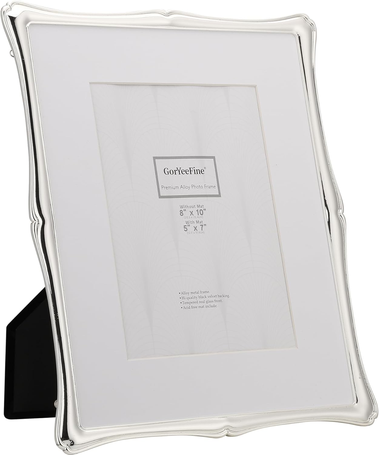 Silver 8 x 10'' Premium Alloy Picture Frame with Acid Free Mat 5x7'',Luxury Hi-End Picture Frames 5x7'' with Black Velevt Backing for Desktop and Wall Hanging